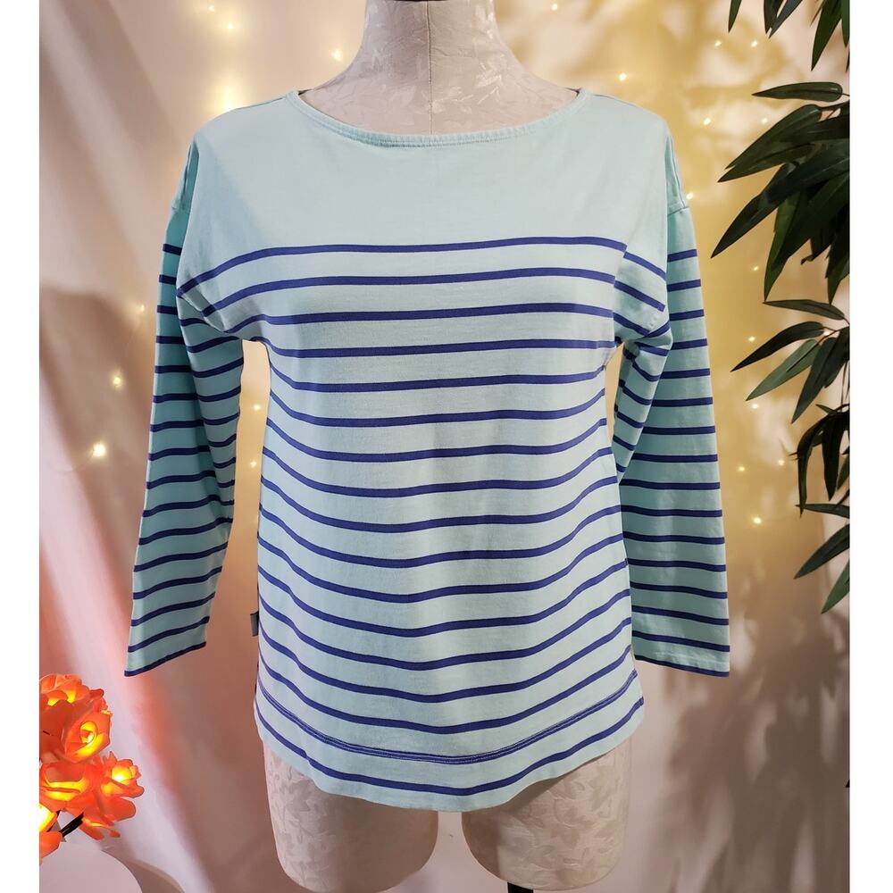 Vineyard Vines Over-Dyed Striped Boatneck Top Womens Size XS Nautical Blue